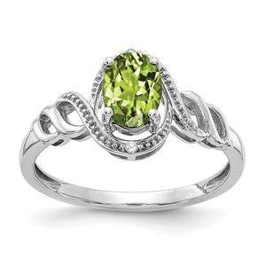 10k White Gold Peridot August Birthstone and Diamond Ladies Ring (Size 7)